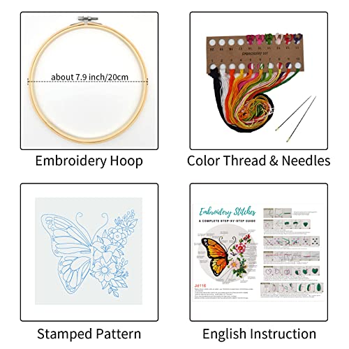 Louise Maelys Butterfly Flower Embroidery Kits Stamped Cross Stitch Kit for Adults Beginners Needle