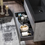 WOODBRIDGE 36 in. W x 19 in. D Wall Mounted Floating Bathroom Vanity in Gray with Quartz Sand Composite Vanity Top in Matte Black WOODBRIDGE