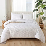 YIRDDEO White Twin Comforter Set 2Pcs, Boho Farmhouse Twin Size Bedding Set, Vertical Tufted Twin Bed Set, Lightweight Neutral Bedroom Set (1 Comforter 1 Pillowcase) YIRDDEO