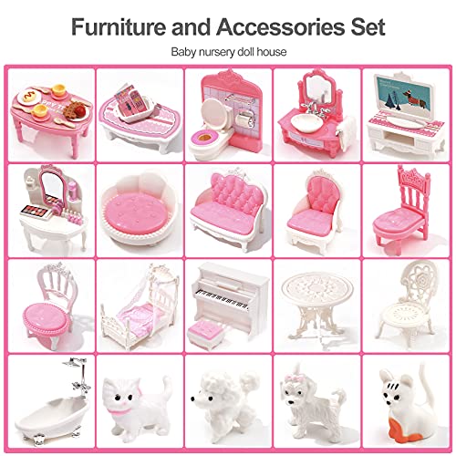 ROBUD Wooden Dollhouse, Doll House Playset with 24-pcs Exquisite Accessories, Working Elevator, Gift for Ages 3+ ROBUD