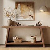 TRIBEWOOD 70.9'' Solid Wood Console Table, Narrow Long Sofa Table Behind Couch with 2-Tier Storage, Farmhouse Entryway Table for Living Room, Hallway, Foyer, Brown TRIBEWOOD