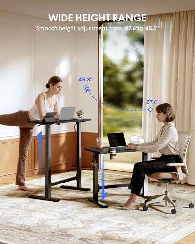 FLEXISPOT H7 Plus Gas Spring Adjustable Standing Desk, Mobile Rolling Sit-Stand Workstation with Wheel, Cordless Stand Up Desk for Small Room & Home Office 32" One-Piece Desktop Black,height 27.6"–45" FLEXISPOT