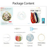 Zhenqing Gray Cat Embroidery Kit for Beginners, Pre-Printed 29x29cm Cotton Fabric with 20cm Hoop, Cute Striped Cat in Floral Wreath Design (C0245)