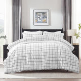 SLEEP ZONE Dorm Comforter Twin XL, 5 Pieces Geometric Plaid Pattern Printed Soft Microfiber Bedding, Breathable & Soft Bed in A Bag (Grey Grid White, Twin XL) SLEEP ZONE