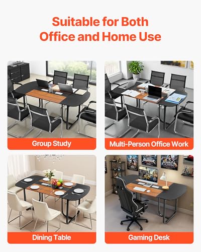 VEVOR Conference Table, 6 ft Oval Office Meeting Table for 6-8 Person, Modern Seminar Desk with Metal Legs, Large Meeting Desk for Office, Boardroom, Conference Room, Easy Assembly, Black & Brown VEVOR