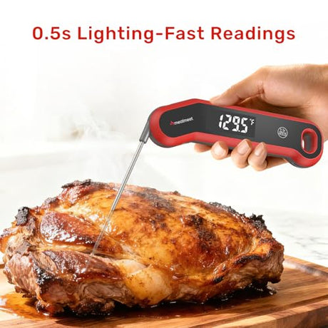 Meatmeet Digital Meat Thermometer - 0.5 Sec Instant Read Meat Thermometer Digital, Kitchen Thermometer Precise ±0.5℉, IP67 Waterproof, Large Bright LED Display, for BBQ/Grill/Cooking/Candy (S1) Meatmeet
