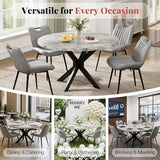 Jocisland 45" Marble Top Round Dining Table and Chairs for 4, Mid Century Modern Dining Room Table Set, Space Saving for Apartment Kitchen (Table + 4 Vertical-Stitching Grey Chairs) Jocisland