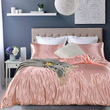 Erosebridal Hotel Pink Duvet Cover Twin/Single Silk Like Satin Bedding Set Summer Reversible Quilt Comforter Cover Honeymoon Sexy Luxury Soft Lightweight Brushed Bedspreads for Farmhouse Room Decor Erosebridal