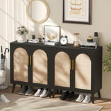 Rovaurx Set of 2 Rattan Storage Cabinet with Doors, Accent Bathroom Floor Cabinet, Modern Sideboard Buffet Cabinet for Living Room, Entryway, Dining Room and Kitchen, Black and Natural BMGZ108BM02 Rovaurx