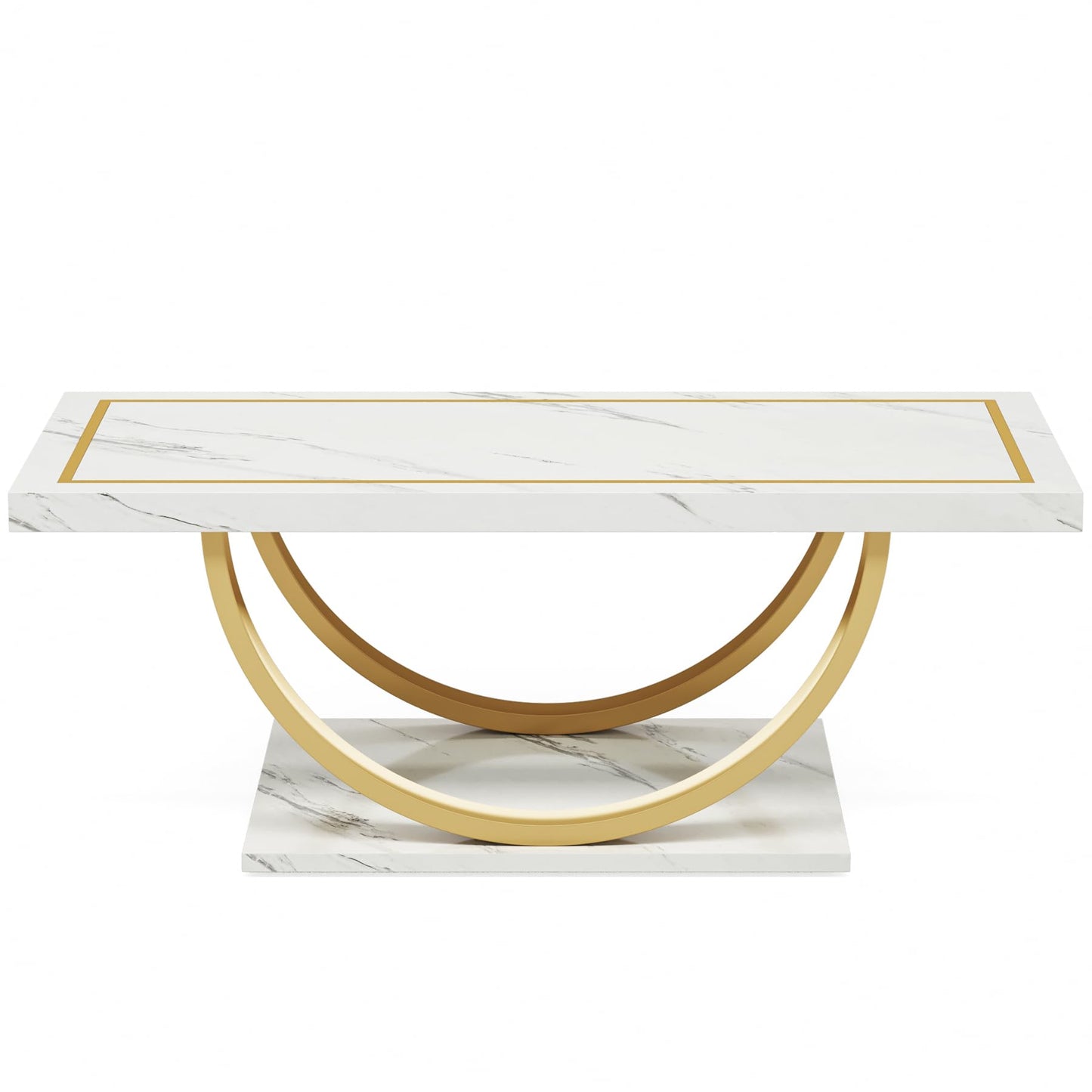 Tribesigns Modern Coffee Table White Gold Coffee Table Rectangle Coffee Table for Living Room, Engineered Wood Coffee Table with Faux Marble Veneer and Heavy Duty Metal Frame - WoodArtSupply