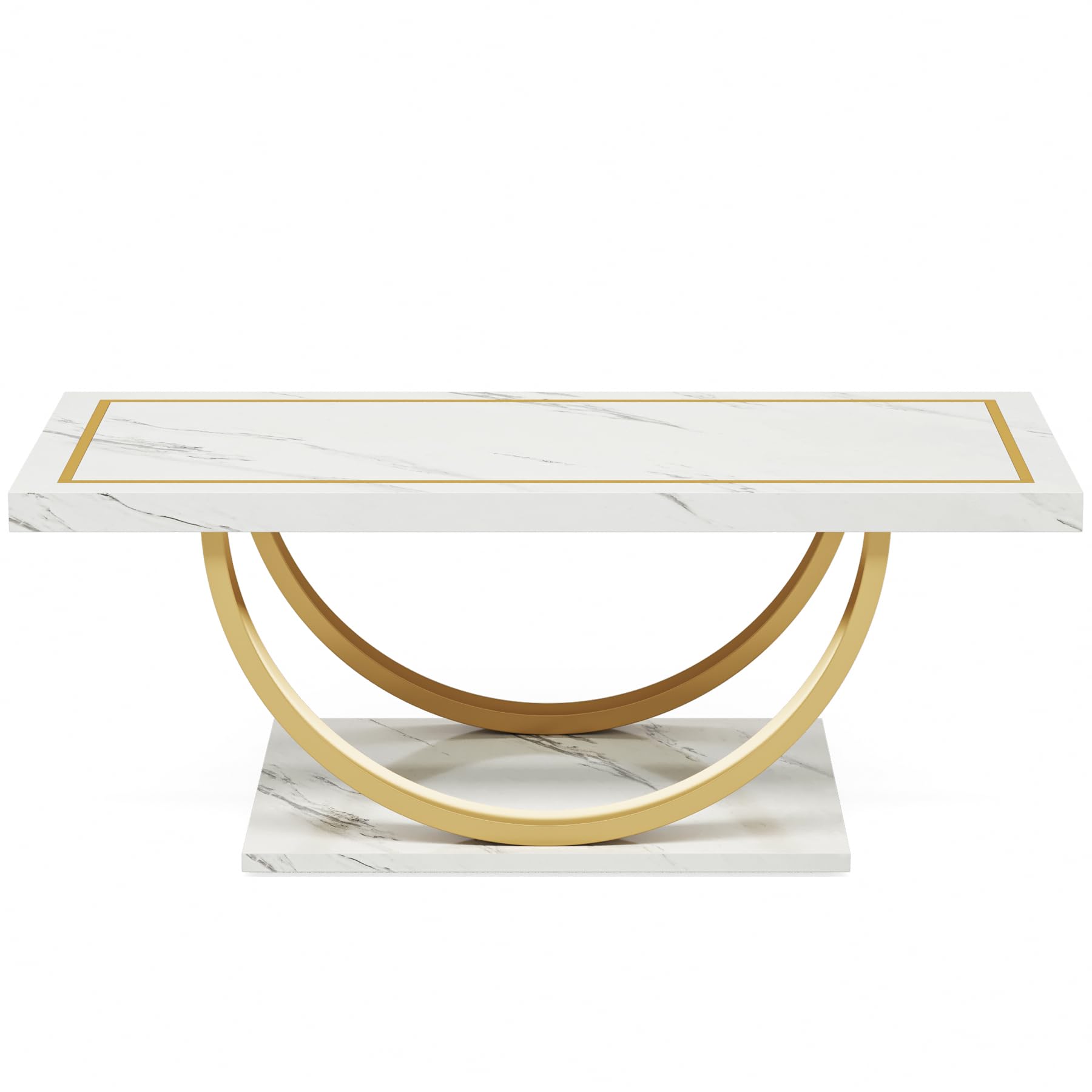 Tribesigns Modern Coffee Table White Gold Coffee Table Rectangle Coffee Table for Living Room, Engineered Wood Coffee Table with Faux Marble Veneer and Heavy Duty Metal Frame - WoodArtSupply