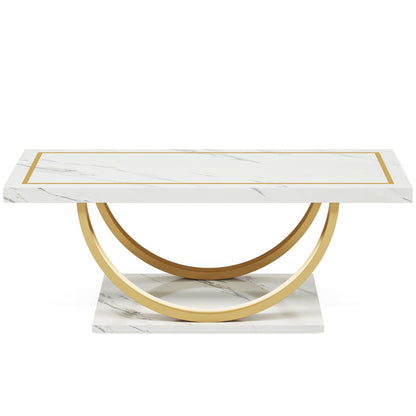 Tribesigns Modern Coffee Table White Gold Coffee Table Rectangle Coffee Table for Living Room, Engineered Wood Coffee Table with Faux Marble Veneer and Heavy Duty Metal Frame - WoodArtSupply