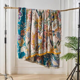 ERZVND Boho Throw Blanket Farmhouse Decor Throw Blanket Bohemian Blanket for Bed 100% Cotton Muslin Woven Couch Blanket All Seasons Quilt Bedroom (Beige, 50"x60") ERZVND