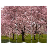 Red Lantern 6 ft. Tall Double Sided Cherry Blossoms Canvas Room Divider 6 Panel Freestanding Folding Privacy Screen, Partition, and Separator for Modern and Contemporary Bedroom, Home Office, Studio Red Lantern
