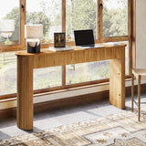 TRIBEWOOD Solid Wood Console Table, 63" Long Retro Entryway Table with Vertical Fluted Stripes and Wide Solid Wood Legs, for Living Room, Hallway, Behind Sofa, Next to Entrance TRIBEWOOD