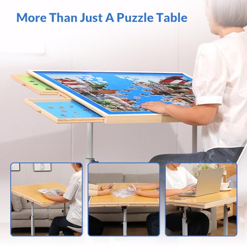 BittPicc Puzzle Table for Adults with Drawers 1500 Piece Jigsaw Puzzle Table with Legs Adjustable Tilting Puzzle Board Table with Cover 35"x 26" Wooden Puzzle Easel Birthday Gift for Mom - WoodArtSupply