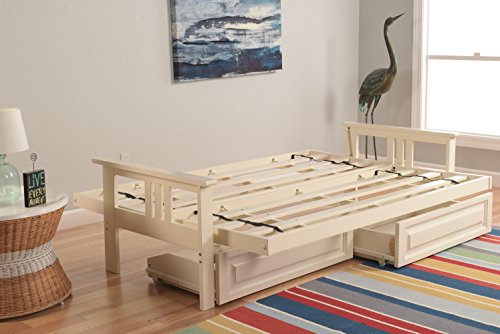 Kodiak Furniture Monterey Futon Set with Storage Drawers, with Antique White Base and Linen Stone Mattress Kodiak Furniture
