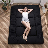 MAXYOYO Japanese Floor Mattress Futon Mattress, 4" Thicken Tatami Mat Sleeping Pad Foldable Roll Up Mat Boys Girls Dormitory Pad Kids Floor Lounger Pillow Bed, Black, Queen MAXYOYO