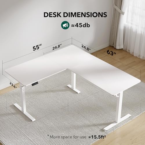 Cubiker L Shaped Standing Desk - 63 x 55 Inch Electric Adjustable Height Corner Standing Desk, Ergonomic Sit Stand Up Table with 3 Memory Buttons, Splice Board for Home Office, White Cubiker