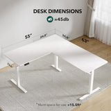 Cubiker L Shaped Standing Desk - 63 x 55 Inch Electric Adjustable Height Corner Standing Desk, Ergonomic Sit Stand Up Table with 3 Memory Buttons, Splice Board for Home Office, White Cubiker
