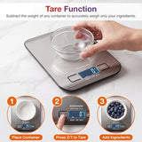 KitchenOra Digital Food Kitchen Scale, 11lb/5kg Capacity with 1g Precision, 5 Units (g/oz/lb:oz/ml/fl'oz), 304 Stainless Steel Surface, Backlit LCD, Tare Function for Cooking, Baking, Keto & Meal Prep