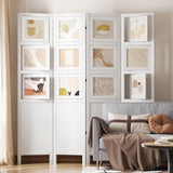 4 Panel Photo Room Divider Freestanding Folding Privacy Screen and Decorative with 16 Frames for Home Office (White) Svimi