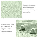 WURUIBO Light Green Quilt Set Queen Size, Embossing Microfiber Full Bedspreads with Pillow Sham, Ligthweight Breathable Thin Coverlet, Reversible Bedding Set for All Season (1 Quilt, 2 Pillow Shams) WURUIBO