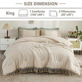 Andency King Size Comforter Set Beige, 3 Pieces Boho Tassel Lightweight Soft Bedding Comforter Sets for King Bed, All Season Fluffy Bed Set (104x90In Comforter & 2 Pillowcases) Andency