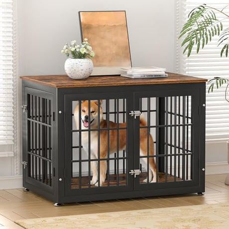 rehomerance 38 Inch Heavy Duty Dog Crate Furniture for Large and Medium Dogs, Decorative Pet House End Table, Wooden Cage Kennel Furniture Indoor, Rustic Brown rehomerance