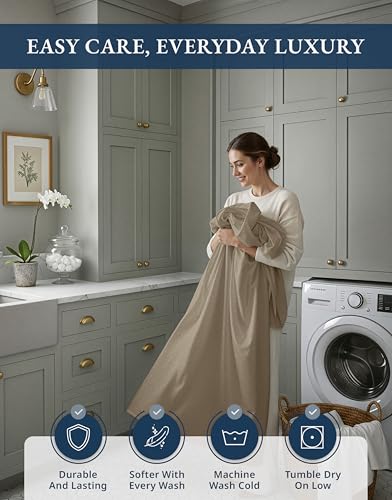 LANE LINEN 100% Egyptian Cotton Bed Sheets - 4PC Full Sheets Set, Long Staple Bedding Sheets, Sateen Weave, Luxury Hotel Sheets, Fits Upto 16" Mattress, Swiss Dot - Taupe LANE LINEN