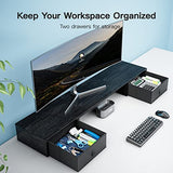 HUANUO Dual Monitor Stand with 2 Drawers , Monitor Riser for 2 Monitors, Extra Large Storage, Multifunctional Desktop Organizer, Computer Monitor Stand for Desk, Laptop, PC, TV, Printer HUANUO