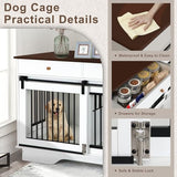 Dog Crate Furniture for 2 Dogs, Dog Kennel with 2 Storage Drawers & Divider, Large Double Dog Cage As TV Stand, Furniture Style Dog Crates with Sliding Barn Door (Brown & White) OUTDOOR DIAMOND