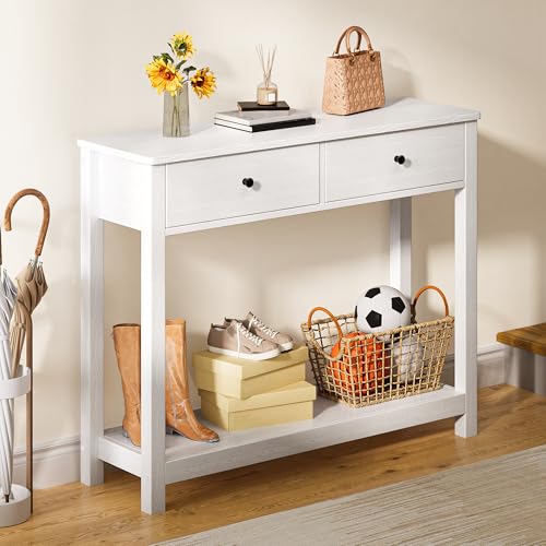 Gizoon Console Table with Drawers, Sofa Table with Storage Shelves, 2-Tier Wooden Entryway Table for Living Room, Kitchen, Hallway, Foyer, White Gizoon