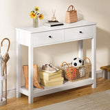 Gizoon Console Table with Drawers, Sofa Table with Storage Shelves, 2-Tier Wooden Entryway Table for Living Room, Kitchen, Hallway, Foyer, White Gizoon