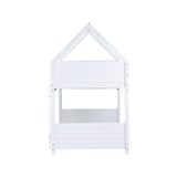 Twin Over Twin Bunk Bed, Wooden House Bunk Bed with Ladder and Guardrail for Bedroom, Dormitory, Floor Bunk Beds with Headboard and Footboard for Kids, Teens, No Box Spring Needed, White Bellemave