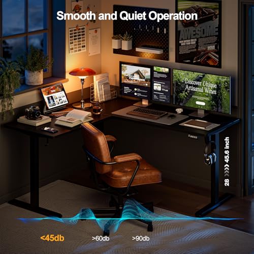 Grandder 63 x 55 Inch L Shaped Standing Desk, Electric Height Adjustable Corner Stand Up Desk, Sit Stand Corner Table Home Office Table, Black Top Black Frame Grandder