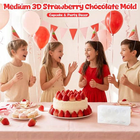8 Cavity 3D Strawberry Silicone Mold, Candle Mold for Soap, Wax Melt, Cake Decorating, Chocolate Candy Baking DIY Crafts Supplies - Non-Stick Easy Release Strawberry Molds for Homemade Treats & Gifts Liobelon