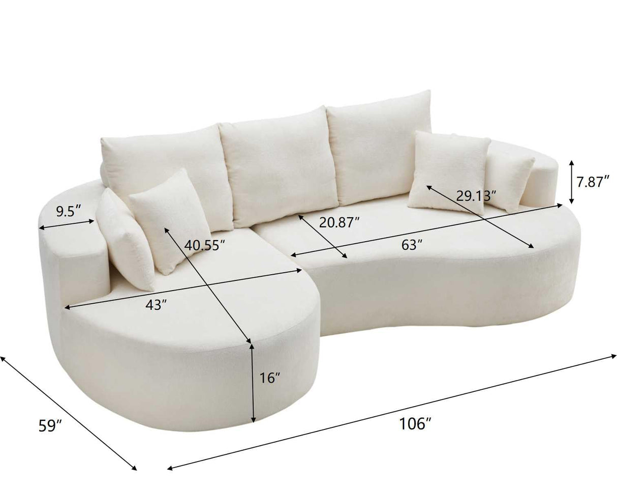 Christopher Knight Home Carden 106" Curved Modular Sectional Sofa, Comfy Sofa Couch with Chaise Lounge, Modern Cloud Couch with Deep Seat, Fabric Upholstered Seating Set for Living Room Bedroom, White Christopher Knight Home