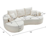 Christopher Knight Home Carden 106" Curved Modular Sectional Sofa, Comfy Sofa Couch with Chaise Lounge, Modern Cloud Couch with Deep Seat, Fabric Upholstered Seating Set for Living Room Bedroom, White Christopher Knight Home