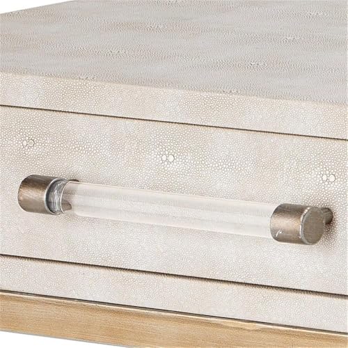 Eden Home 2-Drawer Faux Leather Console Table, Cream and Champagne Finish, 31" H x 48" W x 17" D, Clear Acrylic Handles, Iron Base, Transitional Style for Living Room or Entryway Storage Eden Home