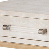 Eden Home 2-Drawer Faux Leather Console Table, Cream and Champagne Finish, 31" H x 48" W x 17" D, Clear Acrylic Handles, Iron Base, Transitional Style for Living Room or Entryway Storage Eden Home