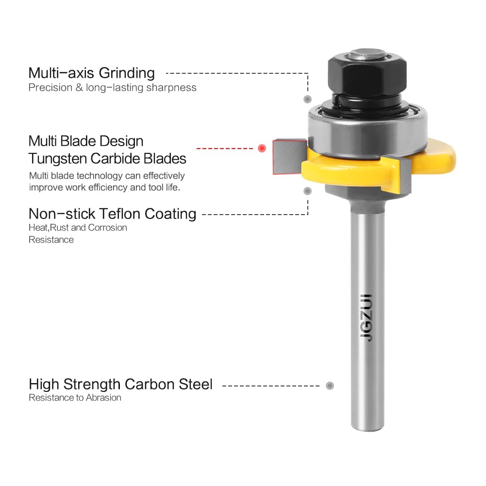 1/4 Inch Shank Tongue and Groove Set of 2 Pieces Router Bit 3 Teeth Adjustable T Shape Wood Milling Cutter，Tongue and Groove groove joints Router Bit (1/4inch Shank, 1-3/8" Diameter) - WoodArtSupply