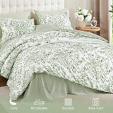 WONGS BEDDING 8 Pieces Queen Size Comforter Set Green, Sage Green Floral Bed in a Bag Comforter Sets, Soft Reversible Botanical Flowers Bedding Sets for All Season (90"x90") WONGS BEDDING