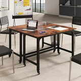 GOFLAME 4ft Conference Table Set of 2, Mobile Home Computer Desk, Meeting Room Table w/Detachable Storage Bag & 2 Headphone Hooks, Rolling Seminar Boardroom Table on Wheels, Black + Rustic Brown GOFLAME