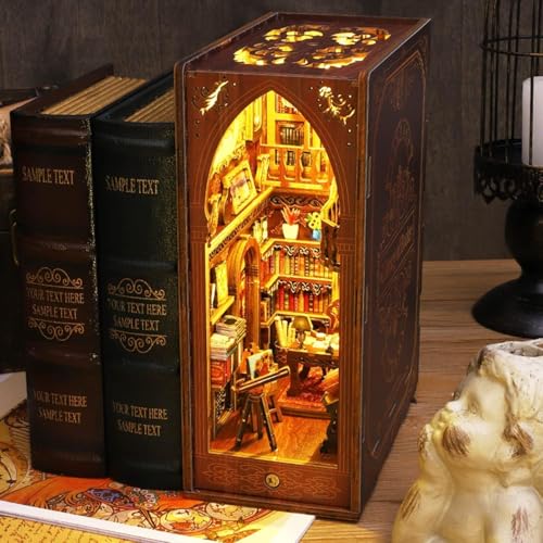 Funle Book Nook Kit for Adults, DIY Wooden Miniature House Kit, 3D Puzzle Crafts for Adults, Creative Book Nook Insert for Bookshelf