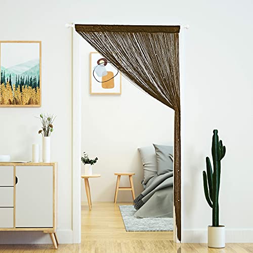 YaoYue Beaded Curtain Door String Curtains for Doorway Tassels Beads Hanging Fringe Hippie Room Divider Window Hallway Entrance Wall Closet Bedroom Privacy Decor (39×79in/100×200cm, Coffee) YaoYue