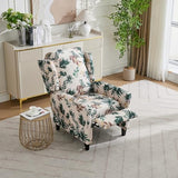 KISSLIVE Push Back Recliner Chair with High Back, Blue Floral Print Fabric Upholstery, Classic Wing Back Design, 250 LBS Capacity (Beige)