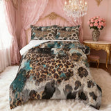 Leopard Print Kids Comforter Set King Size,Boys Girls Adults Bedroom Decor,Black White Cow Fur Texture Down Comforter,Abstract Animals Skin Bedding Set,Rustic Farmhouse Duvet Insert,2 Pillowcases Homewish