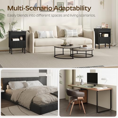 YATINEY Nightstand with Gun Drawer, Bedside Table with Hidden Compartment, End Table with Storage Cabinet, Night Stand for Bedroom, Office, Black ET22BB YATINEY