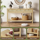 SUPERJARE Rattan Console Sofa Table with Outlets and USB-C Port, 3 Drawer Entryway Table with Synthetic Rattan Surface, Open Shelf, Behind Couch Entry Foyer Hallway Storage, Natural SUPERJARE
